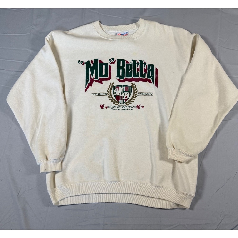 Vintage Mo' Betta Clothing Company Sweatshirt USA Hanes Large Cream Graphic 90s